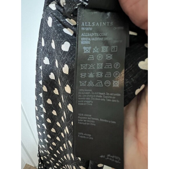 All Saints Krystal Valentine Black White Hearts Wrap Dress Size M - Picture 7 of 11